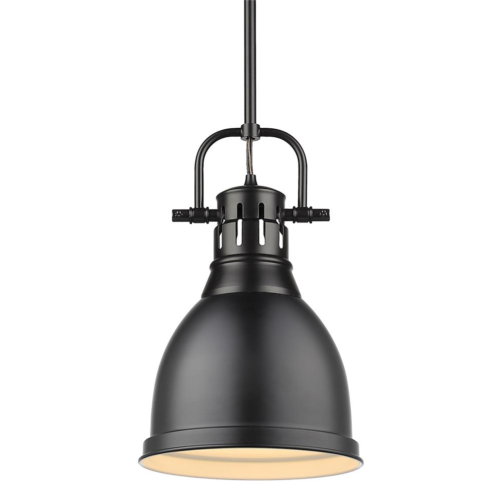 Golden Lighting 3604-S BLK-BLK Duncan Small Pendant with Rod in Black with a Matte Black Shade